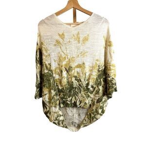 Anthropologie Angel of the North Botanical Print Cotton Batwing Sweater Sz S EUC